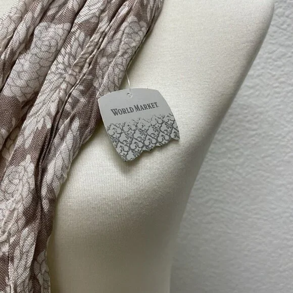 World Market Khaki Tan White Unity Scarf  100% Viscose Floral Print Design - Picture 4 of 6
